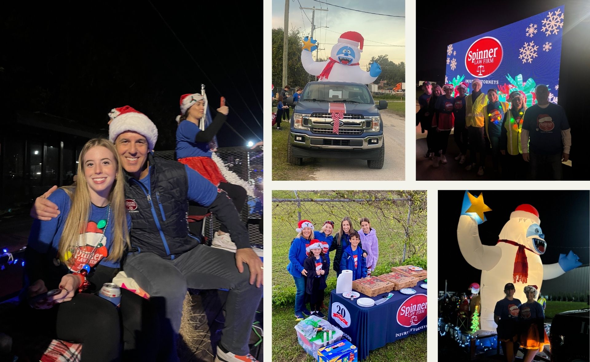 Dade City Annual Christmas Parade — the Spinner team and family rode our float, complete with a larger-than-life Bumble, handing out beads and candy