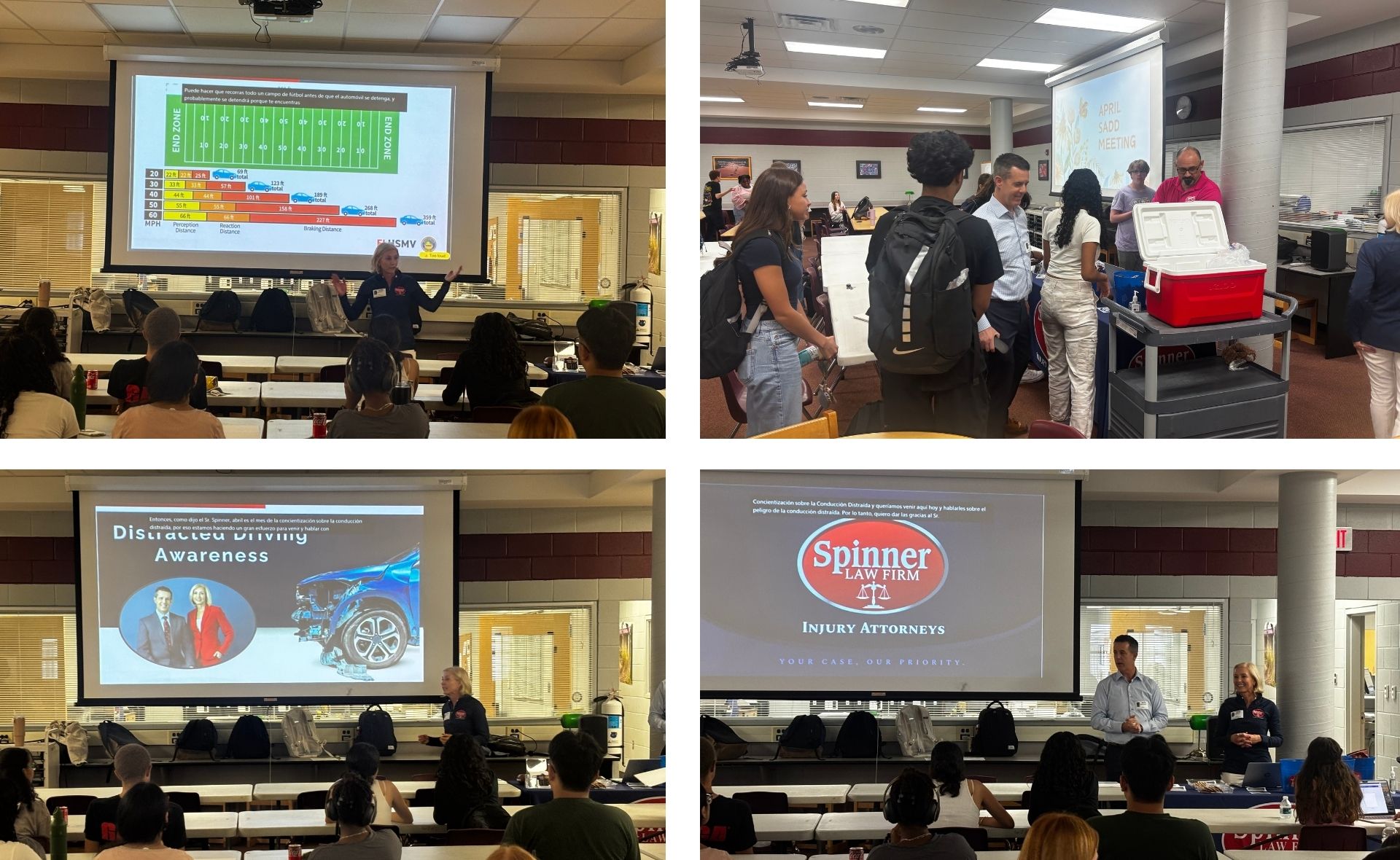 Attorneys Charlie Spinner and Anissa Morris presenting the facts about distracted driving to the Wiregrass High School SADD Club